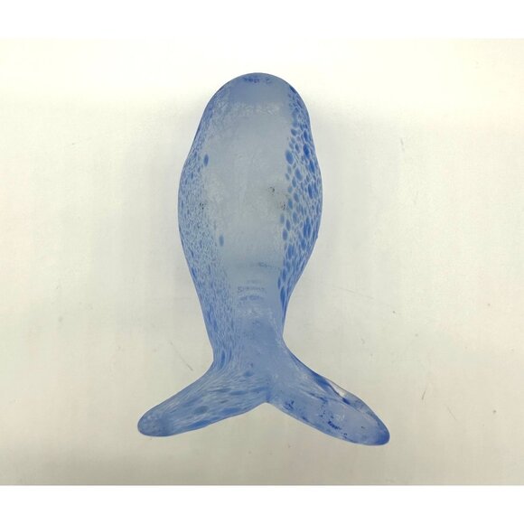Blue Whale Art Glass Frosted Speckle Figurine Handmade Sea Beach Nautical Statue - Picture 6 of 10